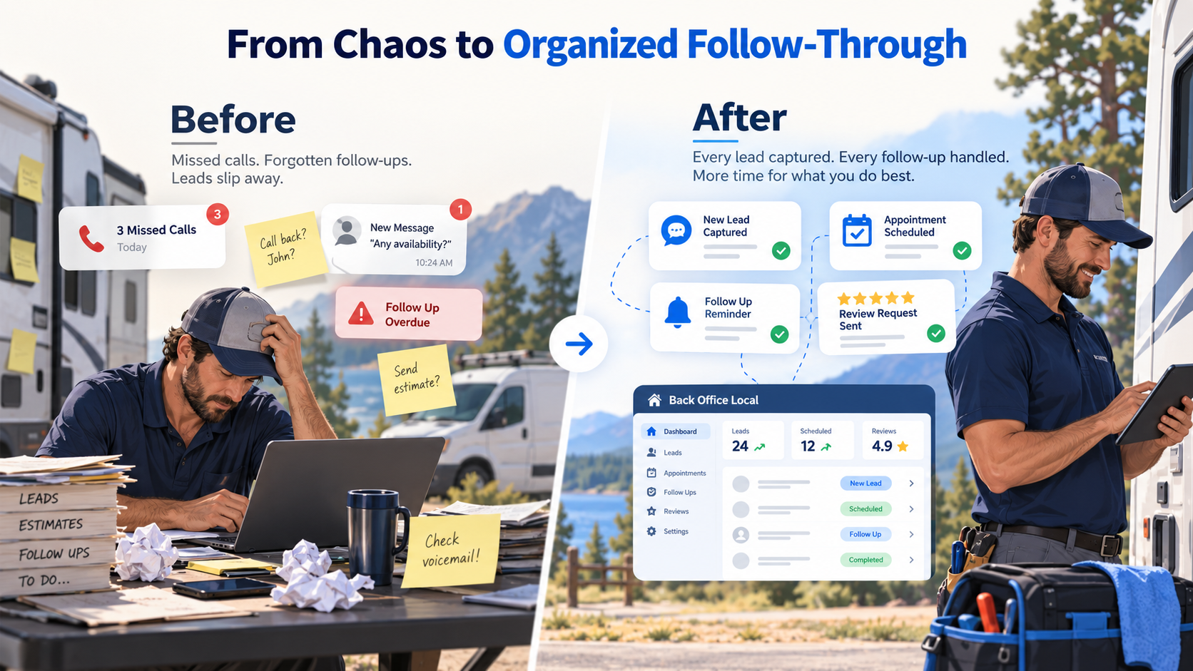 Before and after organized customer follow-through
